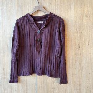 Free People In The Mix Henley Top in Magic Berry Drop Shoulder Semi Crop